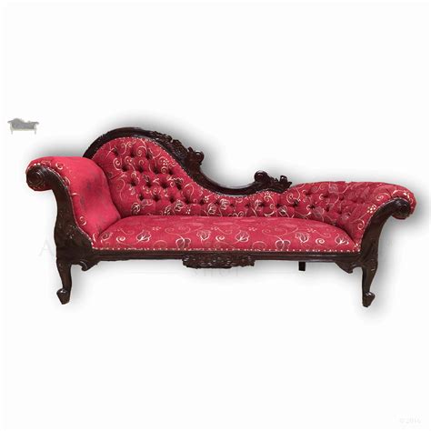 Chaise Lounge French Provincial Red and Gold Upholstery - Antique Reproduction Shop