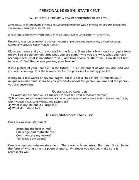 Personal mission statement worksheet stephen covey