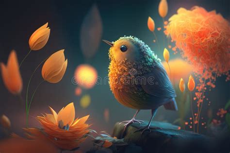 Little Bird in Flowers World Fantasy Art, Kid Wall Art, Frame Artwork Stock Photo - Image of ...