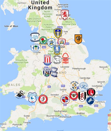 EFL Championship Map | Clubs | Logos - Sport League Maps