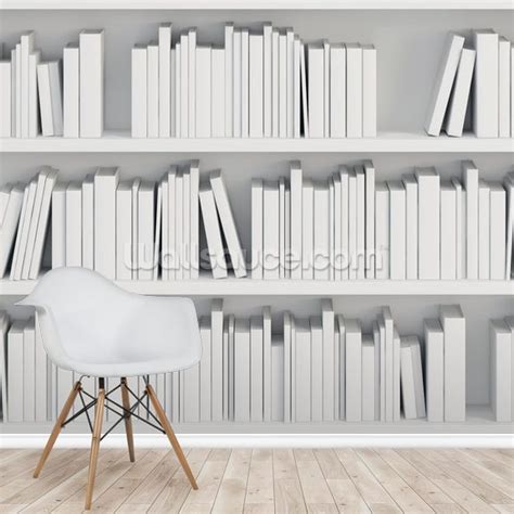 Bookcase with White Books Wallpaper | Wallsauce UK