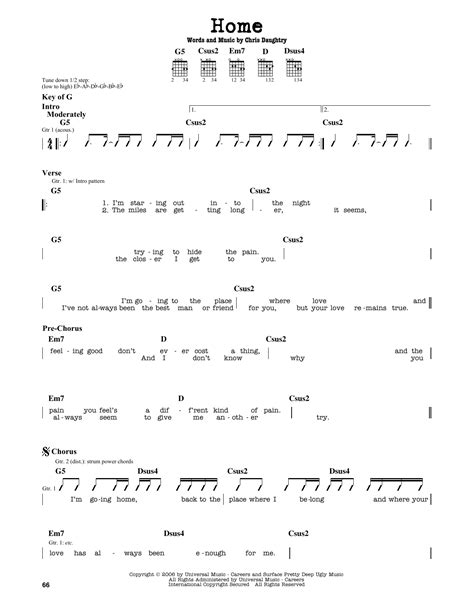 Home by Daughtry - Guitar Lead Sheet - Guitar Instructor