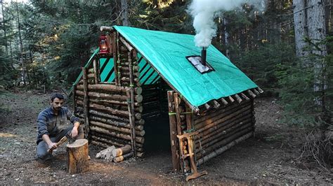 Log Cabin Building in the Woods - Off Grid Living, Overnight Bushcraft ...