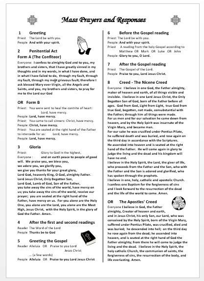 LiturgyTools.net: Catholic Mass prayers and responses - set out as a one page, printable sheet ...