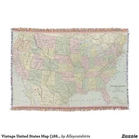 Vintage United States Map (1889) Throw Blanket | States map, Throw blanket, United states map