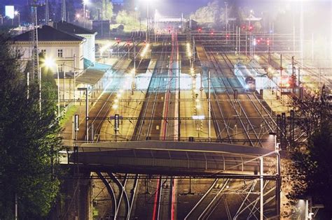 Premium Photo | Railway station at night