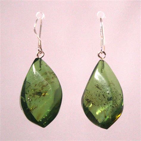 Green Amber Earrings Set in 925 Sterling Silver Hand Made in Lithuania