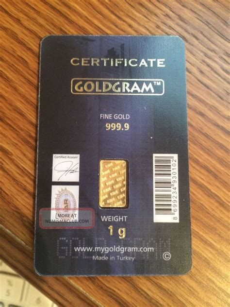1 G Gram 999. 9 24k Gold Bullion Bar With Lbma Certificate