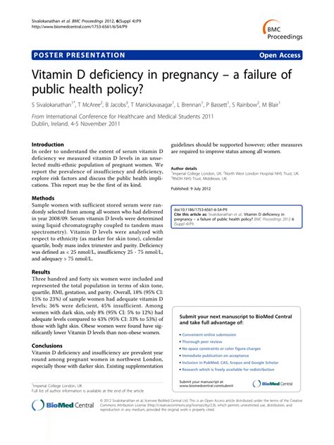 (PDF) Vitamin D deficiency in pregnancy – a failure of public health policy?