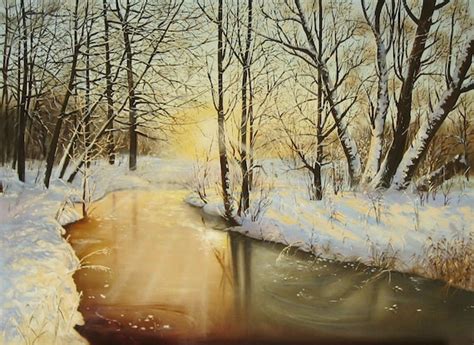 Snowy Forest Painting Original Oil Painting Winter Evening | Etsy