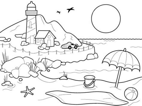 Pemandangan Pantai | Beach coloring pages, Summer coloring pages, Cool ...