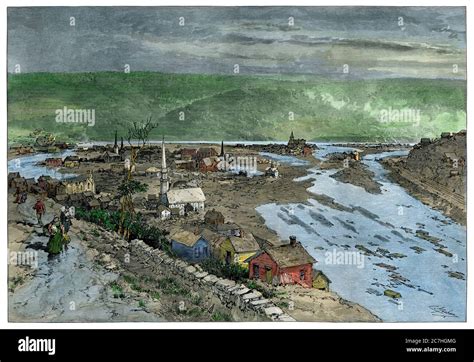 Johnstown PA flood aftermath, 1889. Hand-colored woodcut Stock Photo ...