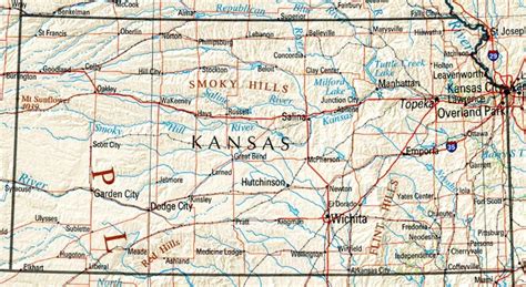 Large detailed roads and highways map of Kansas state with all cities ...