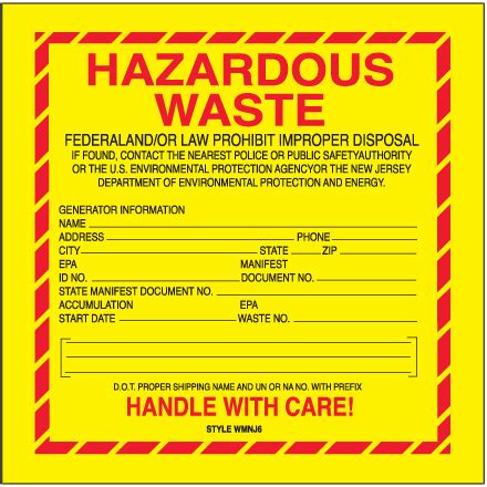 6 x 6" - "Hazardous Waste - New Jersey" Labels