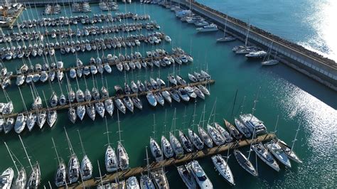 Aerial view of a yacht club with sails boats 36158226 Stock Video at ...