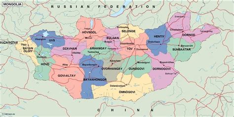 mongolia political map. Eps Illustrator Map | Vector maps