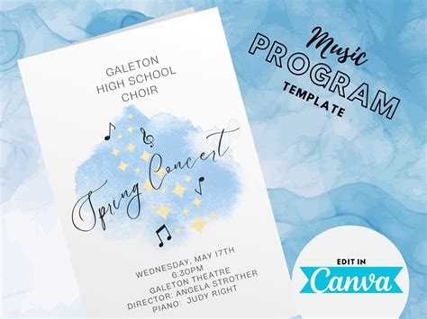 Music Program TEMPLATE, Instant Digital Download, Edit in Canva, Choir ...