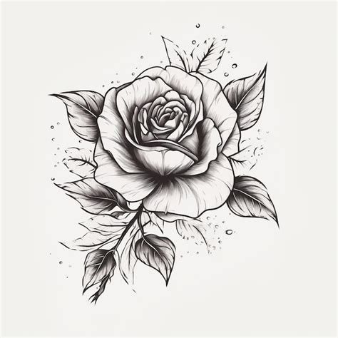 Premium Vector | A drawing of a rose with leaves