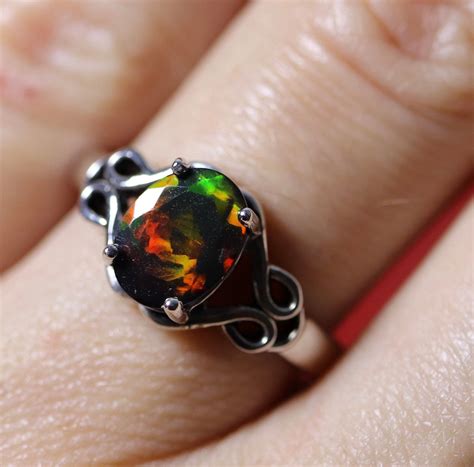 Celtic opal ring, black fire opal, silver opal ring, Celtic knot design, genuine fire opal ...