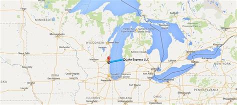 Lake Express ferry service area and Lake Michigan route | Lake michigan ...