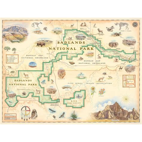 Badlands National Park Hand-Drawn Map - Xplorer Maps - 24"x18" | Badlands national park ...