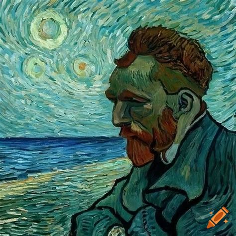 Sad man by the sea in a painting by vincent van gogh on Craiyon