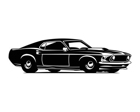 old mustang car view from side isolated white background. best for logo, emblem, icon, sticker ...