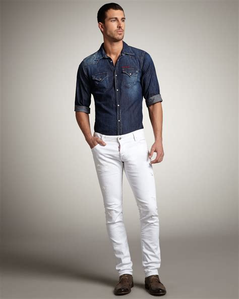 Lyst - Dsquared² Slim Distressed White Jeans in White for Men