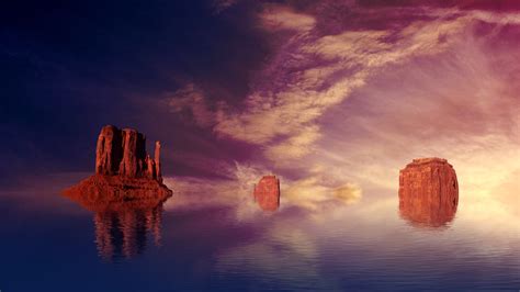 Unusual scenery, red rock mountains in the water wallpaper | nature and landscape | Wallpaper Better