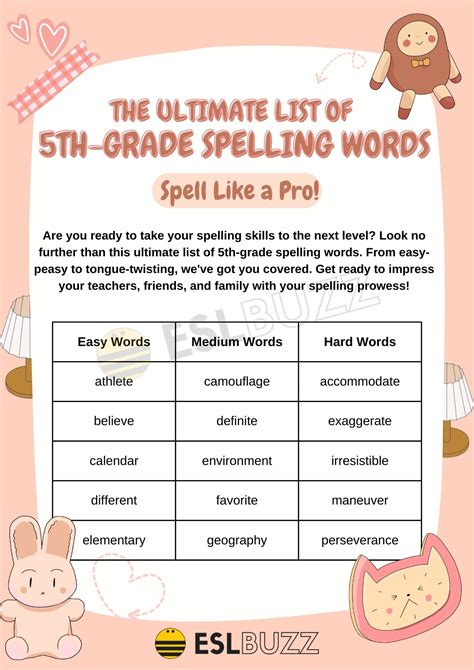 5th Grade Spelling Words for English Proficiency - ESLBUZZ