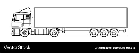 Outline truck lorry with semitrailer side view Vector Image