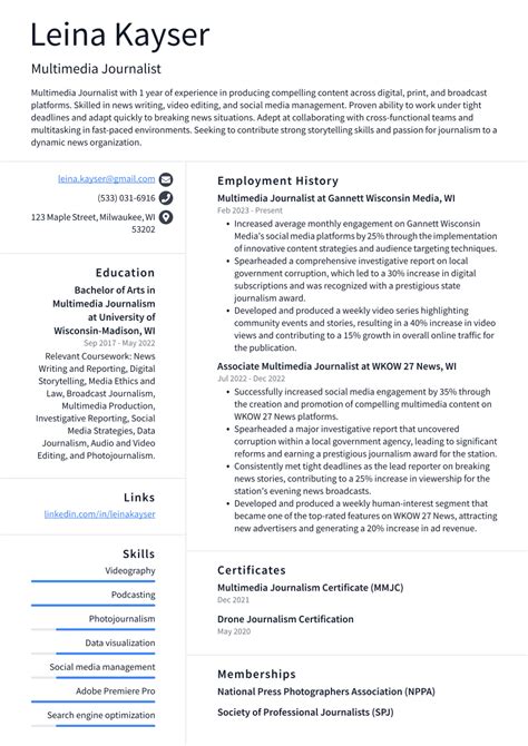 Top 16 Multimedia Journalist Resume Objective Examples