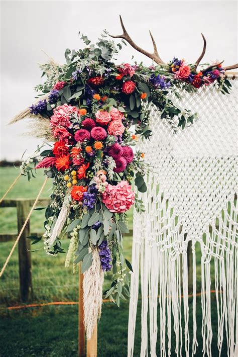 Colourful Boho macrame wedding arch backdrop | Deer Pearl Flowers