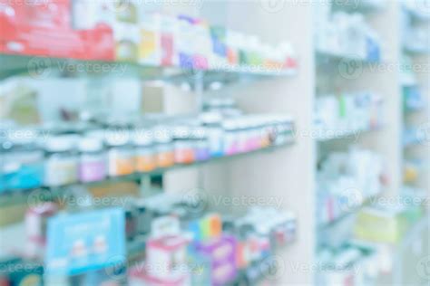 pharmacy drugstore shelves interior blurred abstract background ...