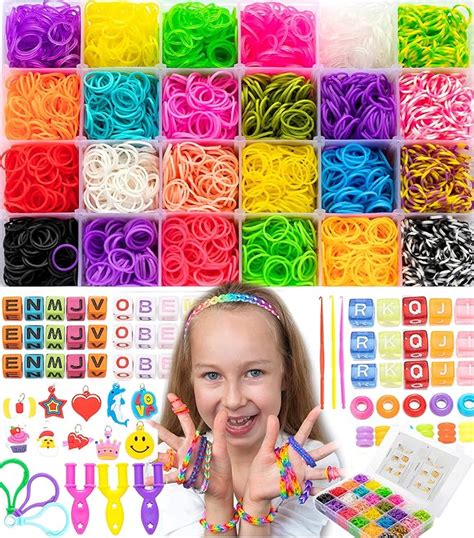 PRETOLE 10000+ Loom Bands 24 Colorful Loom Band Kit for Girls Boys Loom ...