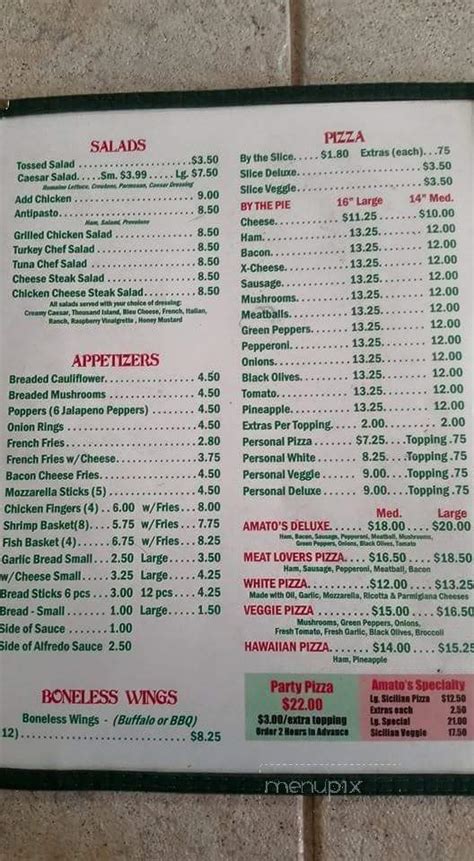 Menu of Amato's Pizza in Selinsgrove, PA 17870