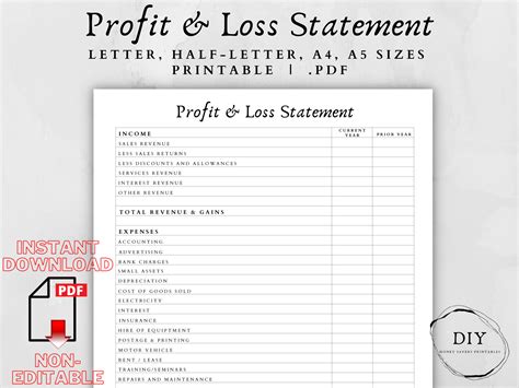 Printable Blank Profit And Loss Statement