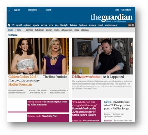 The Guardian's Culture section front page on 13 th January 2015 ...