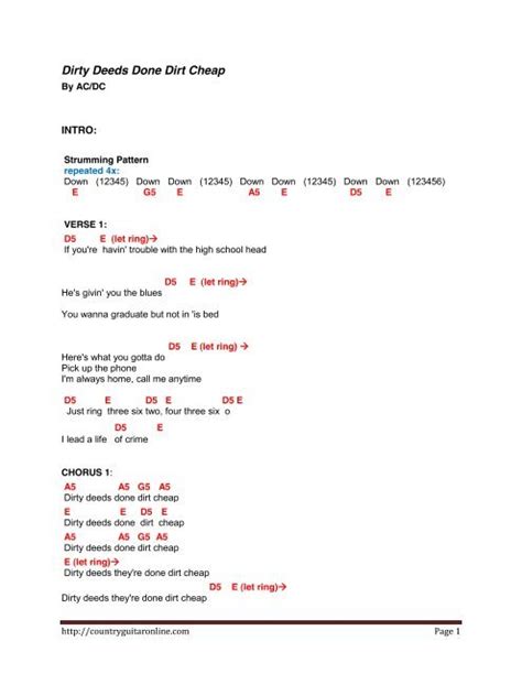Dirty Deeds Done Dirt Cheap chords and lyrics - Country Guitar Online