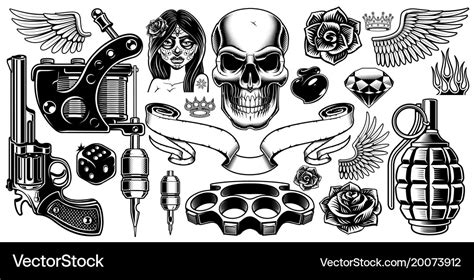 Set of tattoo art Royalty Free Vector Image - VectorStock