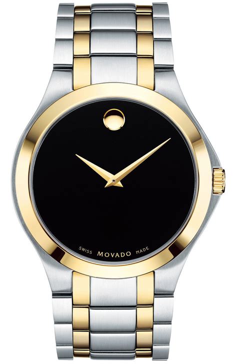 Movado Swiss Collection Luxury PVD Black Dial Two Tone Men's Watch ...