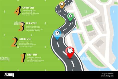 Flat color style Highway road infographic. Street roads map with colorful pins. Vector ...