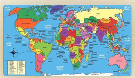 World Map Puzzle naming countries and their location.