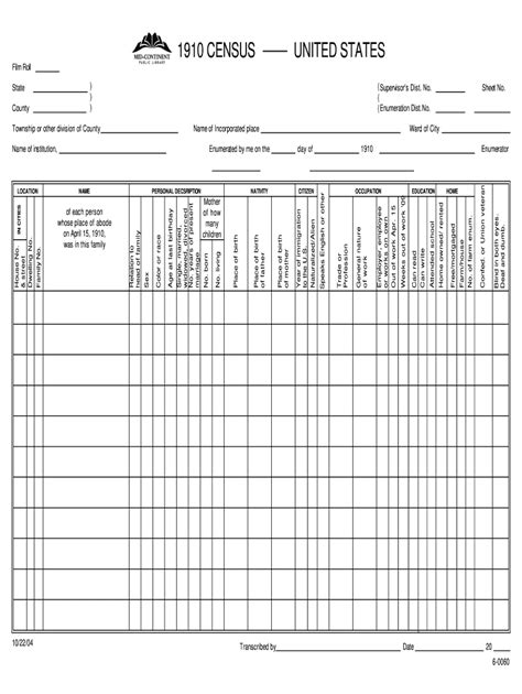 US Mid-Continent 1910 Census Blank Form 2004-2021 - Fill and Sign Printable Template Online | US ...