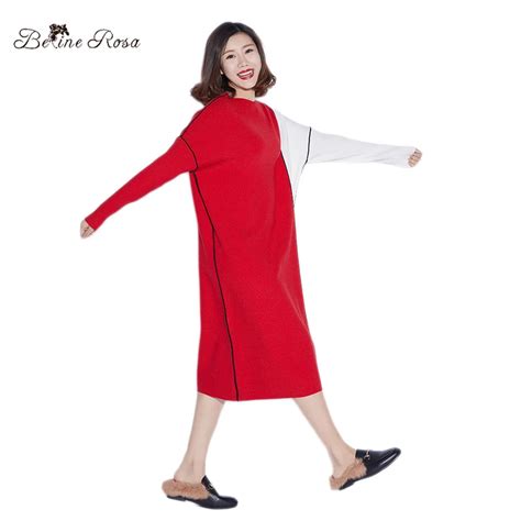 BelineRosa 2018 Women's Hong Kong Style Long Knitting Dresses Fashion Red White Elegant Ladies ...