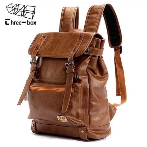 Three box Brand Leather Men Backpack Women Korean Backpack Male Travel Casual Daypacks For ...