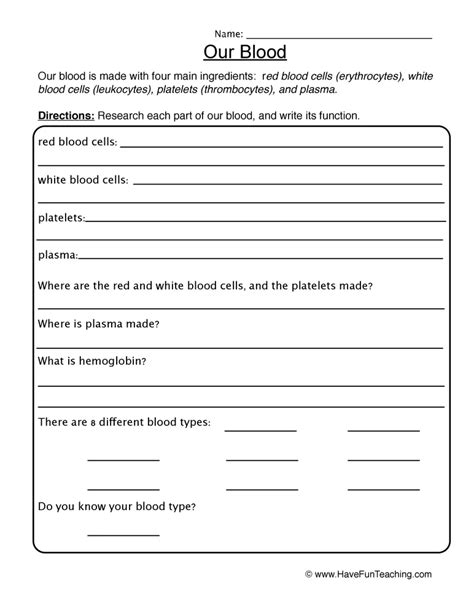 Blood Worksheet - Have Fun Teaching | Science worksheets, 7th grade ...