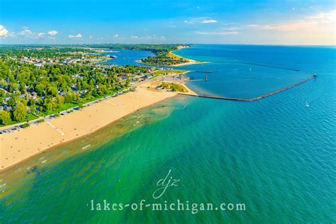 Ludington Beach and Piers Aerial Photo from North — Aerial, Landscape, Real Estate ...