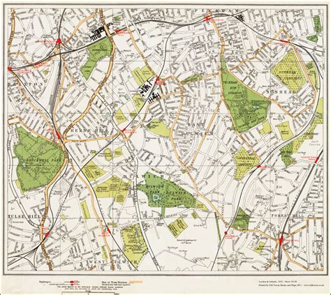 An old map of the Herne Hill, Dulwich, Nunhead area, London in 1932 as ...