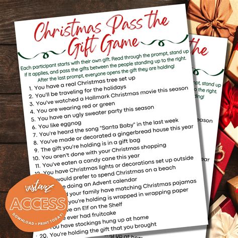 Christmas Pass the Gift Game Instant Download Printable Digital Games Gift Exchange Activities ...